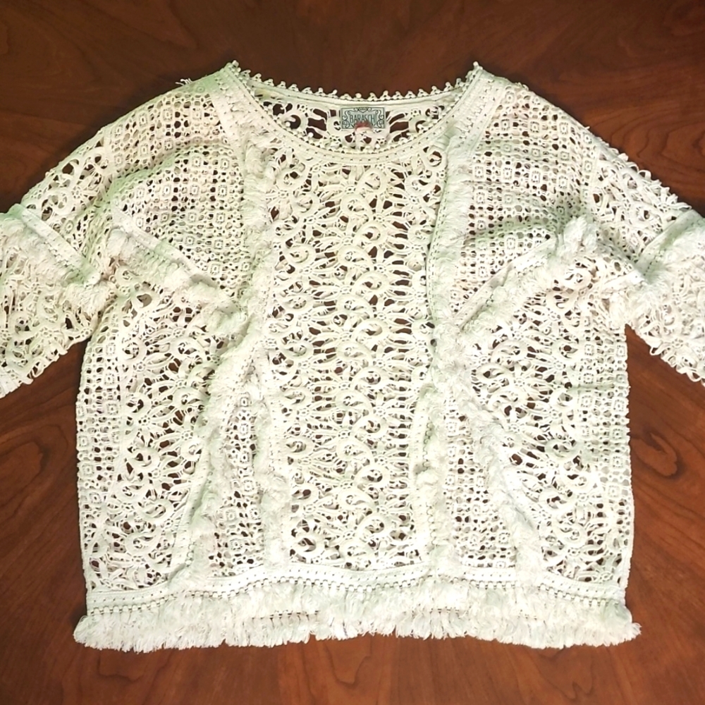 BARASCHI Anthropologie crochet white top